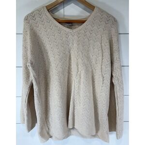 Chico's V-Neck Sweater Beige Ivory Size 1 ( Medium ) Pullover Long Sleeve
